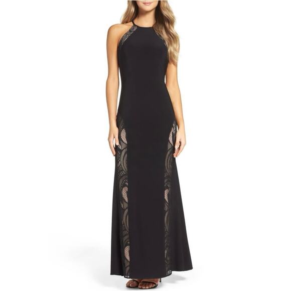 Morgan & Co. A-Line Gown Black Halter Neck Lace Size 2 - Picture 1 of 8